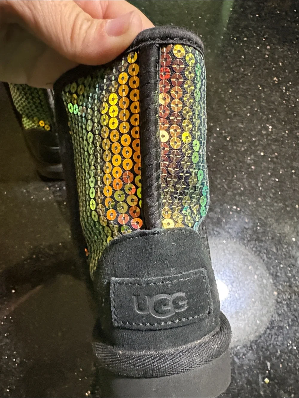 UGG Kids Sequin Boots in Iridescent Green-Yellow
